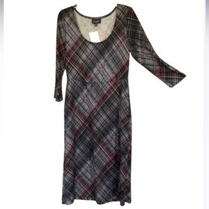 Connected apparel plaid print dress with slit and stretch size 10